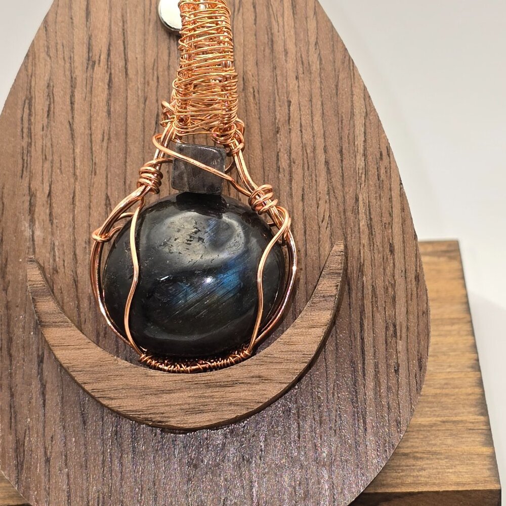 Handcrafted Tumbled Labradorite Copper Wire Wrapped Pendant